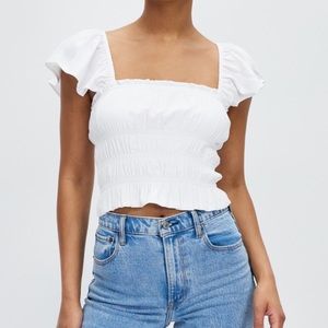 A&F Flutter Sleeve Smocked Tee XS